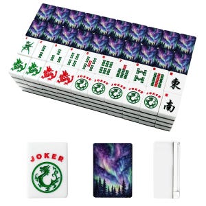 Northern Lights American Mahjong Tiles - Aurora Borealis Blue Game Set with Colorful Design afbeelding 2