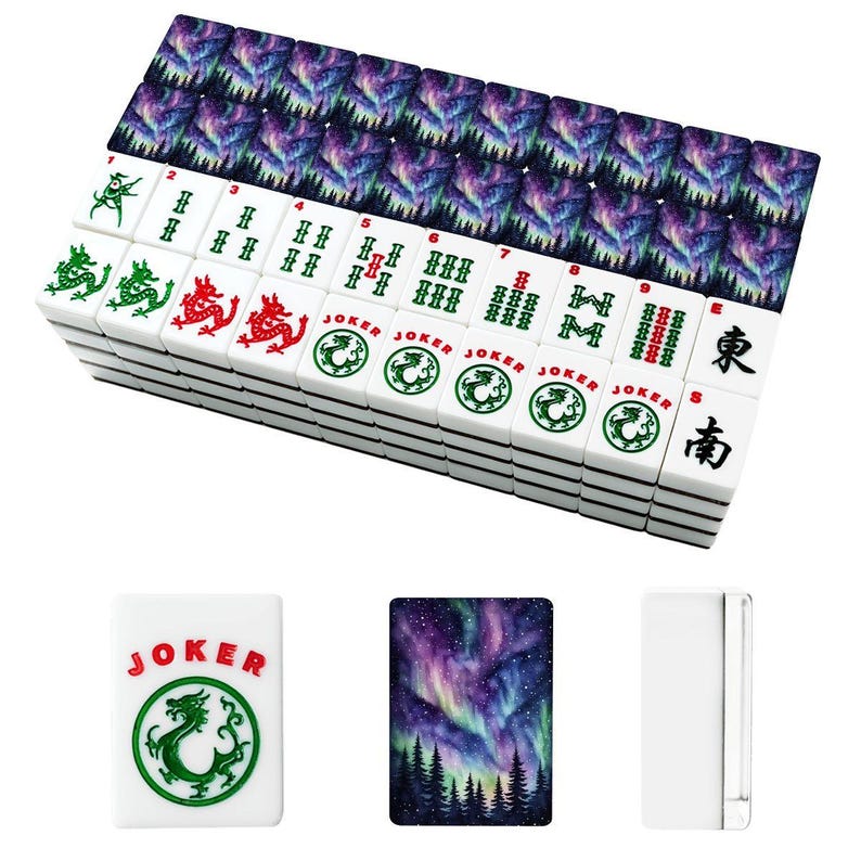 Northern Lights American Mahjong Tiles - Aurora Borealis Blue Game Set with Colorful Design afbeelding 2