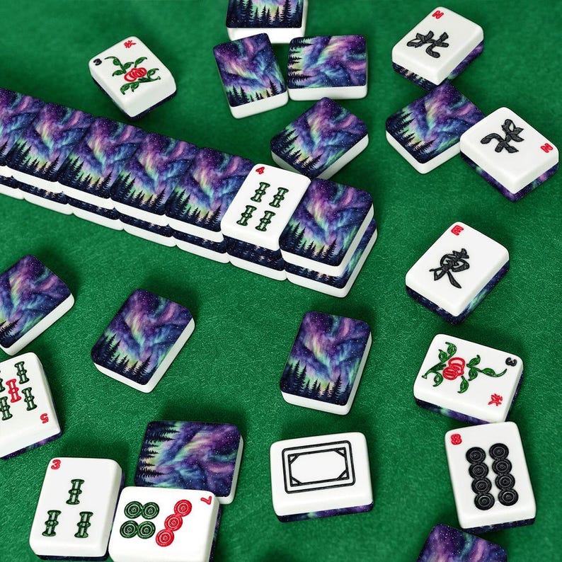 Northern Lights American Mahjong Tiles - Aurora Borealis Blue Game Set with Colorful Design afbeelding 10