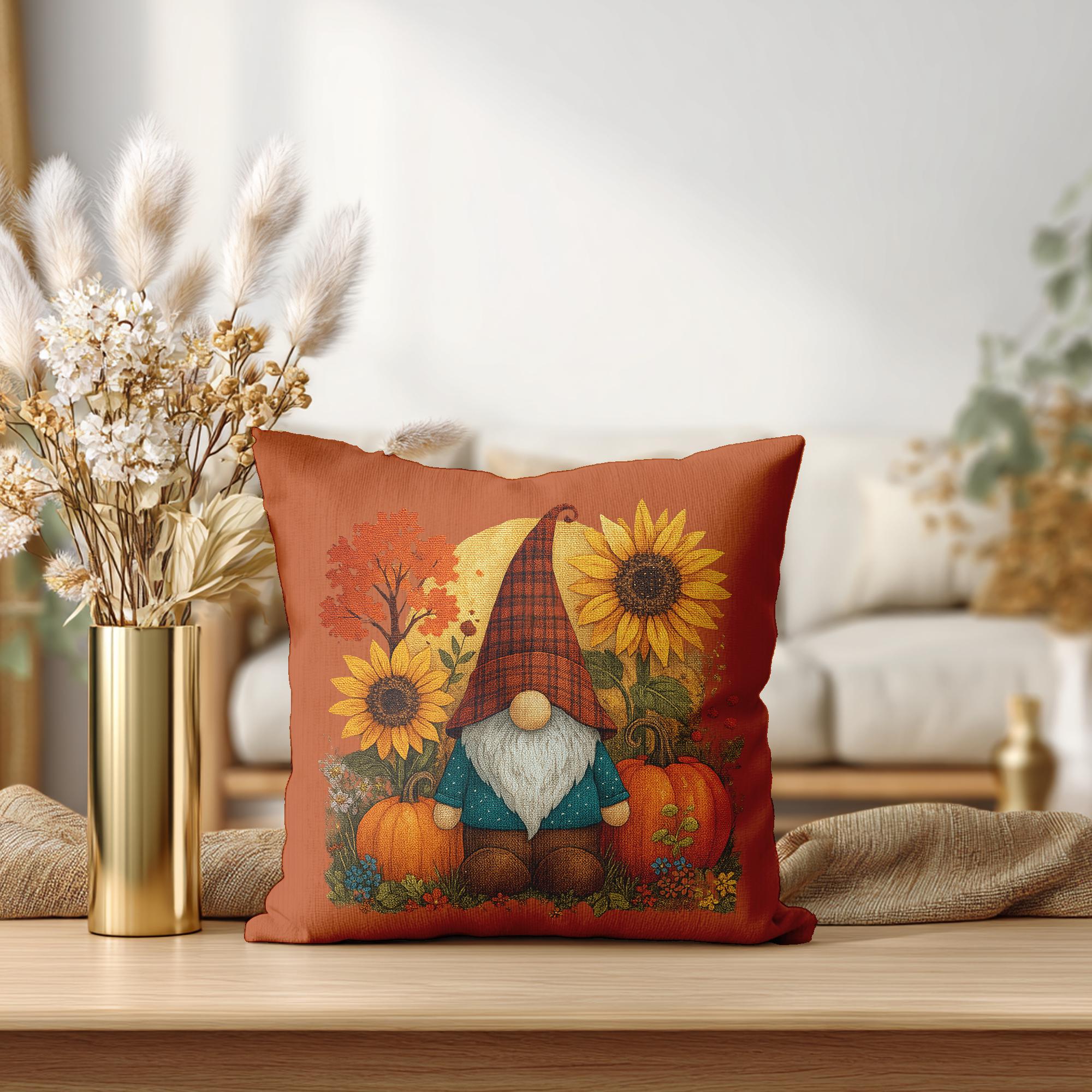 Autumn Gnome Faux Suede Pillowcase: Rustic Fall Decor, Cozy Accent Cushion for Thanksgiving Gifting