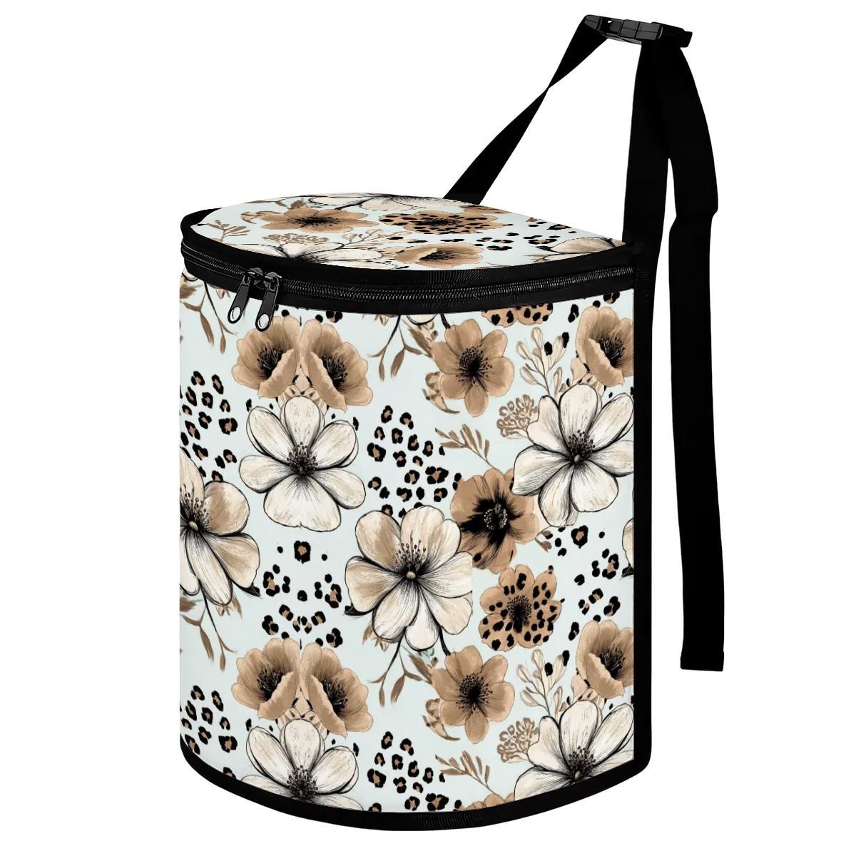 Stylish Floral Cheetah Bucket Car Trash Bin: Organize Your Vehicle with Animal Print - Thumbnail 3