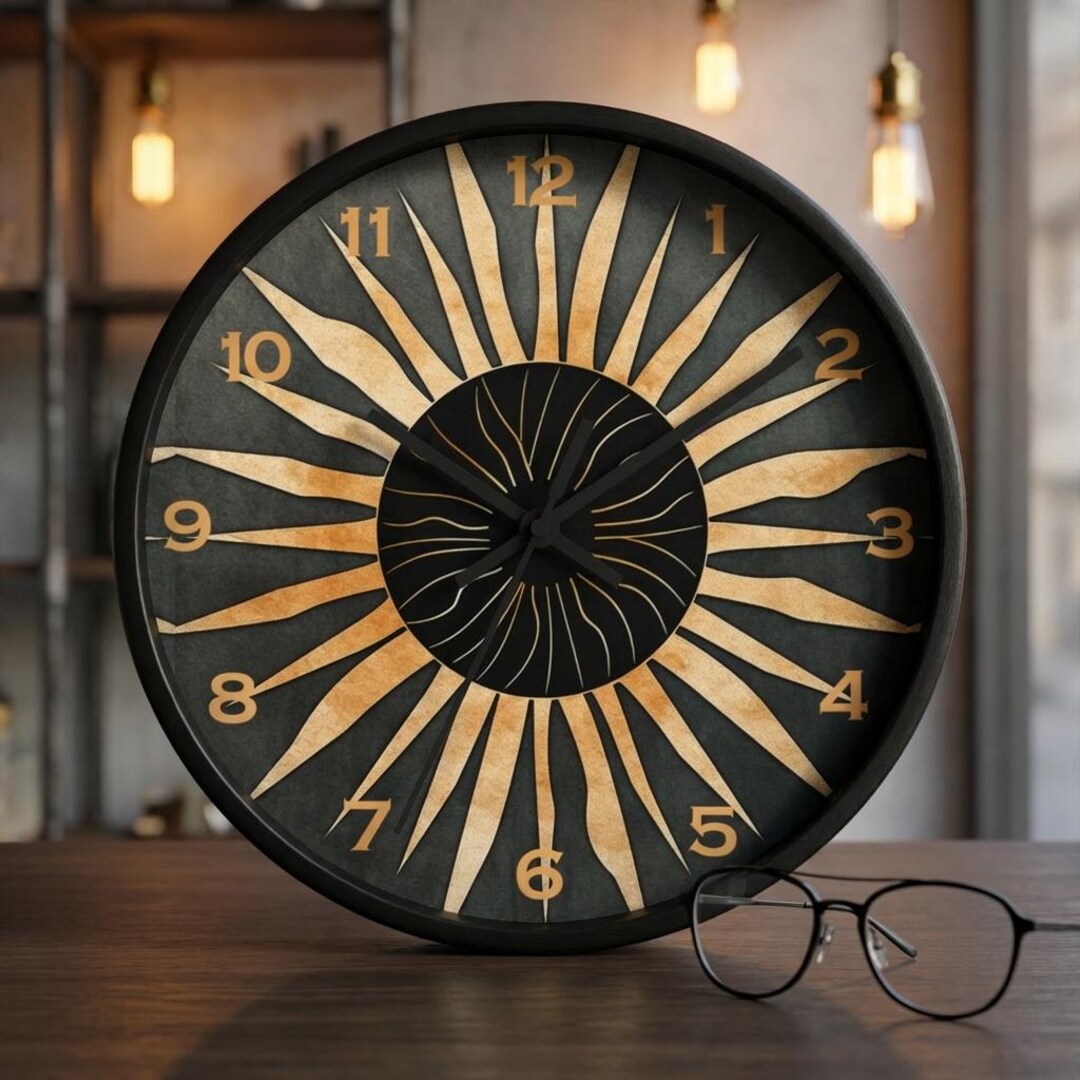 Retro Sunburst Wall Clock - Bohemian Decor, Host Gift, Decorative ...