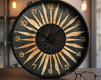 Retro Sunburst Wall Clock - Bohemian Decor, Host Gift, Decorative Timepiece for Entryway