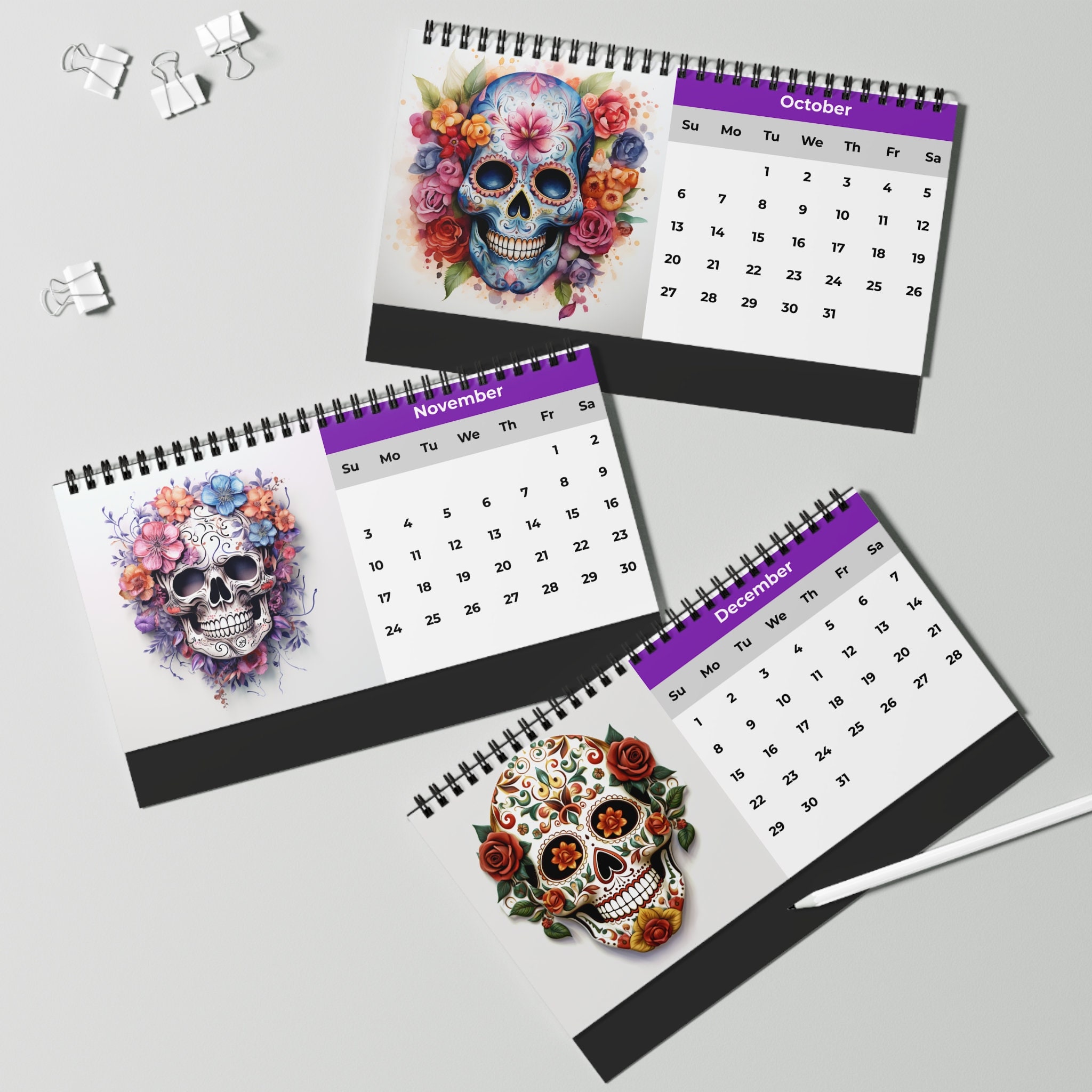 Skull Desk Calendar, Sugar Skull Calendar, Skull Calendar, 2024