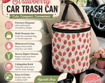 Strawberry Car Trash Can: Vehicle Organizer for Tidy Rides