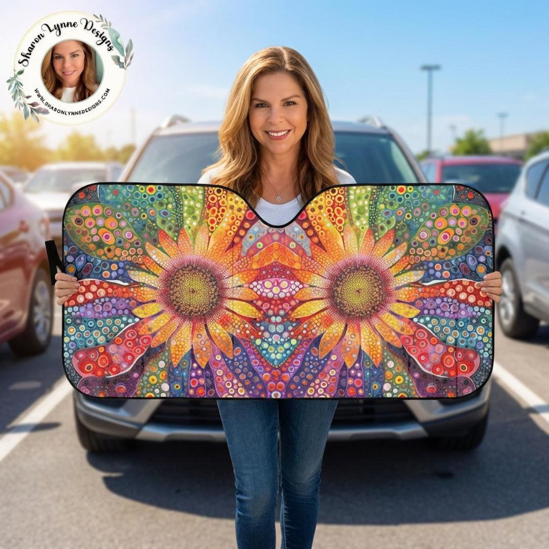 Retro Floral Windshield Sun Shade - Vintage Car UV Protection