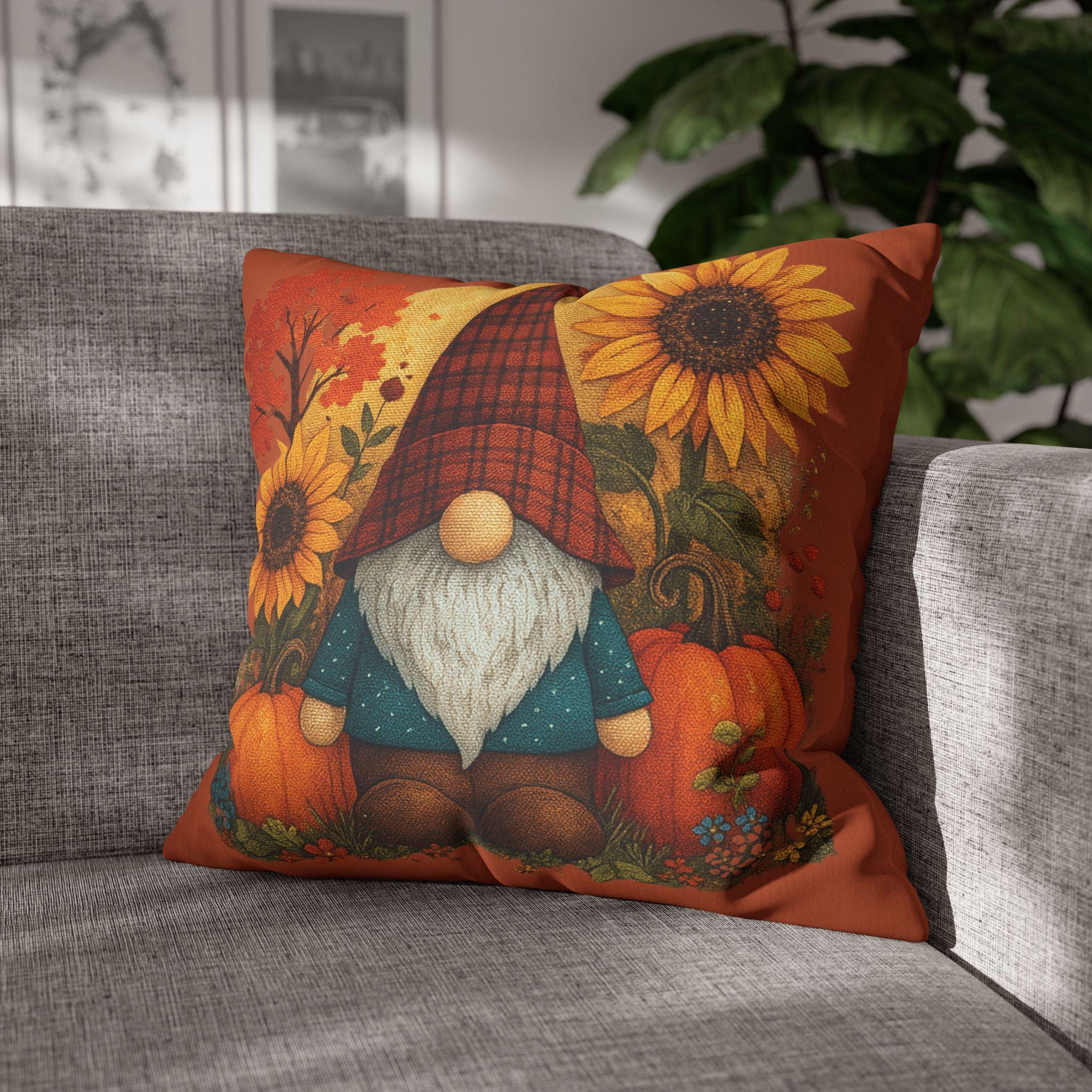 Autumn Gnome Faux Suede Pillowcase: Rustic Fall Decor, Cozy Accent Cushion for Thanksgiving Gifting - Thumbnail 2