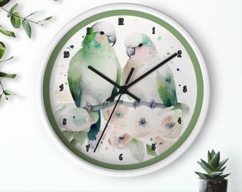 Bird Wall Clock, Parakeet Wall Clock, Pretty Bird Clock,  Round Wall Clock, Clock with Numbers, Gift Giving Idea