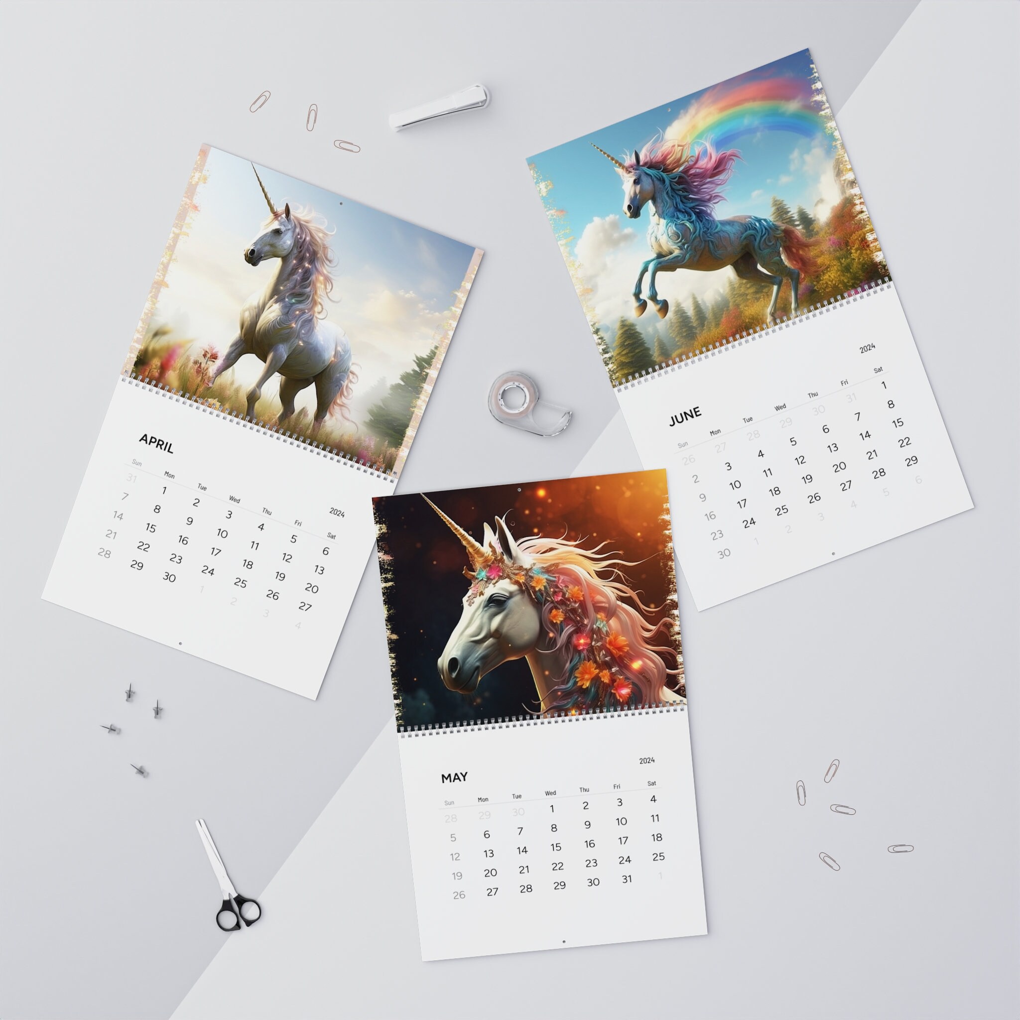 Unicorn Calendar, Unicorn Wall Calendar, Unicorn Calendar 2024