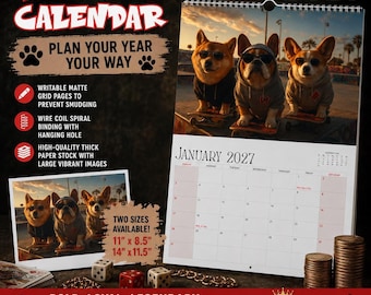2027 Dog Wall Calendar, Blank Writable Monthly Planner with Wire Binding