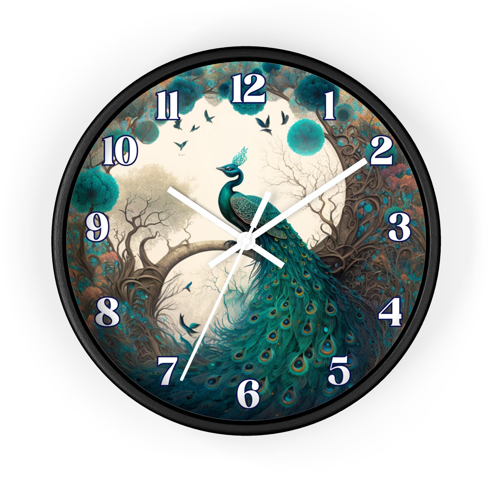 Peacock Round Wall Clock: Unique Handcrafted Decor for Bird Enthusiasts and Stylish Homes - Thumbnail 5