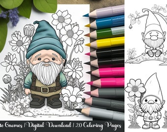 Páginas para colorear de gnomos para niños - Descarga digital