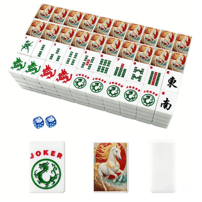 Juego de fichas de Mahjong con temática ecuestre - Piezas de juego para juegos de mesa imagen 3