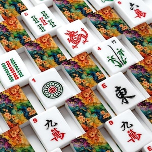 Bright Floral American Mahjong Tiles Set, Colorful Acrylic Tile Game, Vibrant Flower Pattern image 2