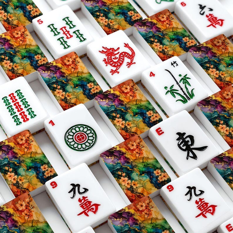 Bright Floral American Mahjong Tiles Set, Colorful Acrylic Tile Game, Vibrant Flower Pattern image 2