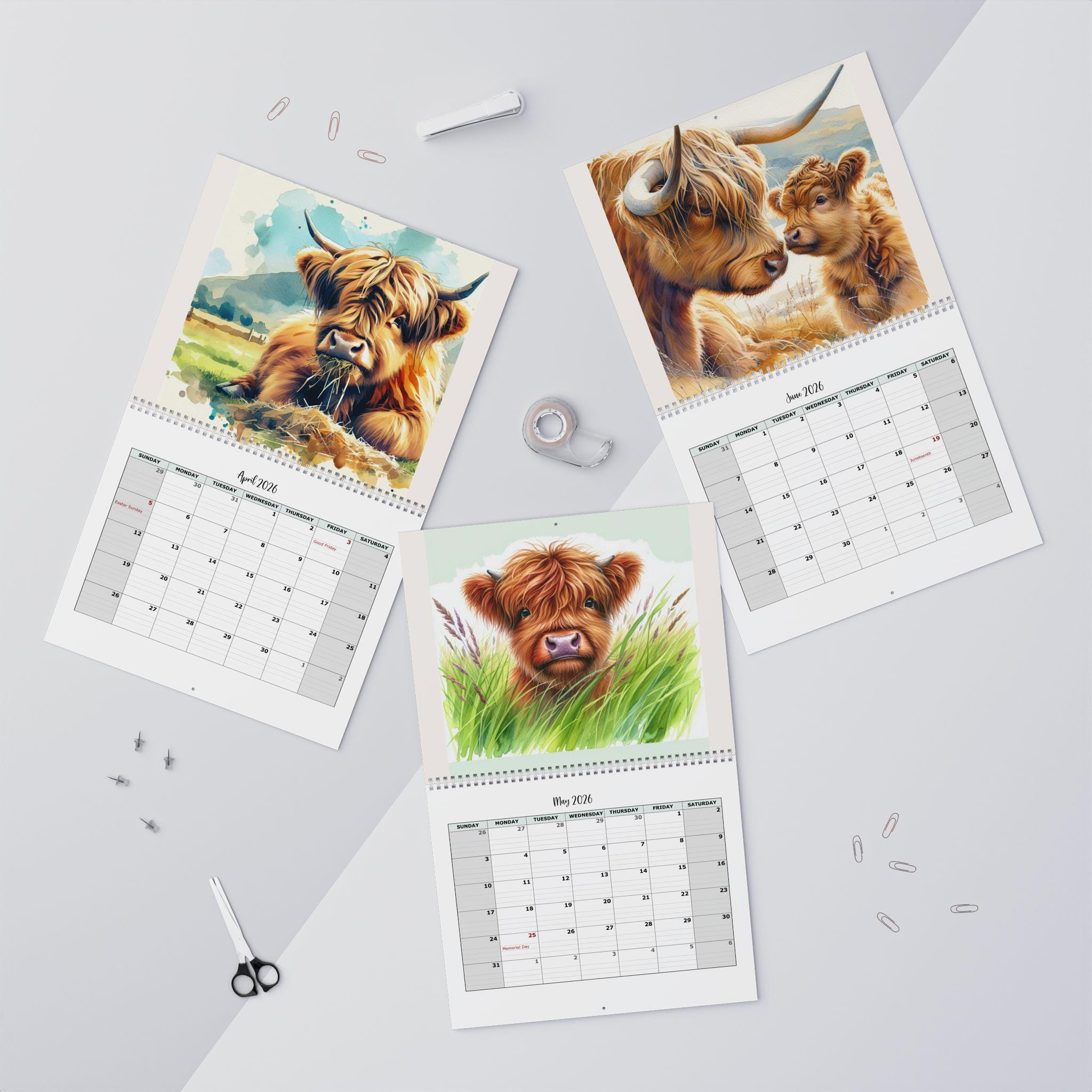 2026 Highland Cow Calendar: Rustic Farmhouse Wall Art - Thumbnail 5
