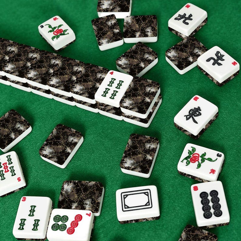 Fichas de Mahjong de Mármol Negro Oro – Juego de acrílico con acabado imitación piedra. imagen 8