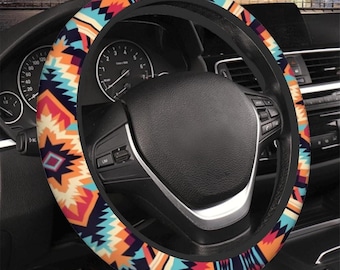 Aztec Steering Cover, Durable Neoprene Wheel Protector with Tribal Design