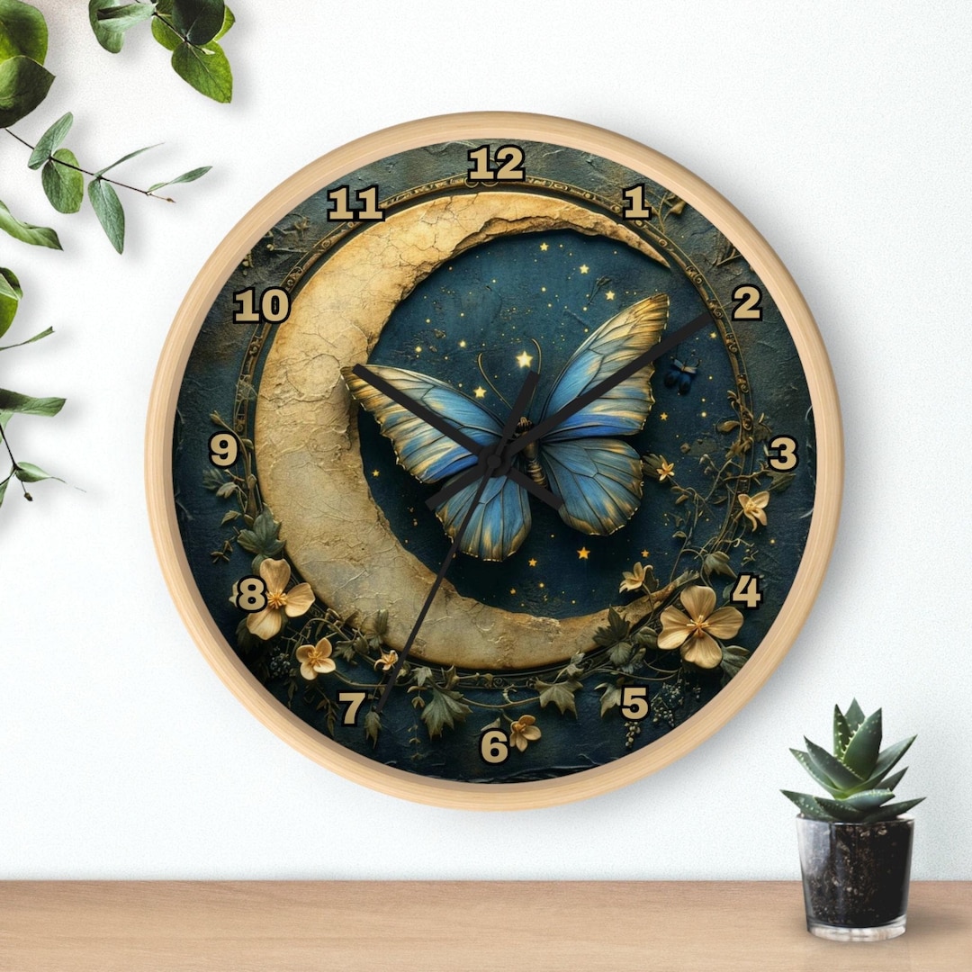 Celestial Butterfly Moon Wall Clock: Elegant Bedroom Decor Timepiece - Etsy
