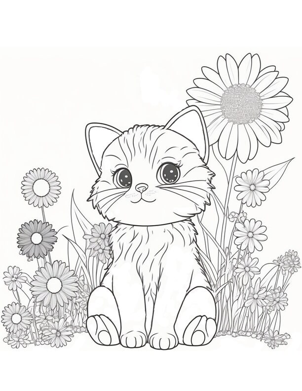 Kitten & Cat Coloring Pages, Digital Kitten Pages, Instant PDF File Download, Cat Color Pages