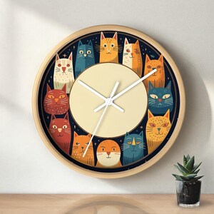 Horloge murale chat rétro, design en plexiglas, mouvement silencieux (25,4 x 25,4 x 5,1 cm)