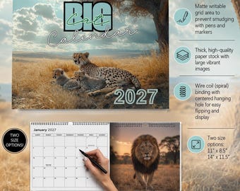 Big Cat Calendar 2027 - Feline Photography Wall Planner