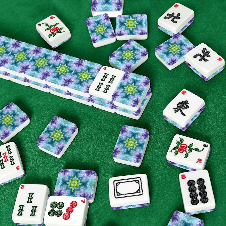 Tie Dye American Mahjong Tiles Set - Colorful Rainbow Game Pieces Vintage Retro Style image 8