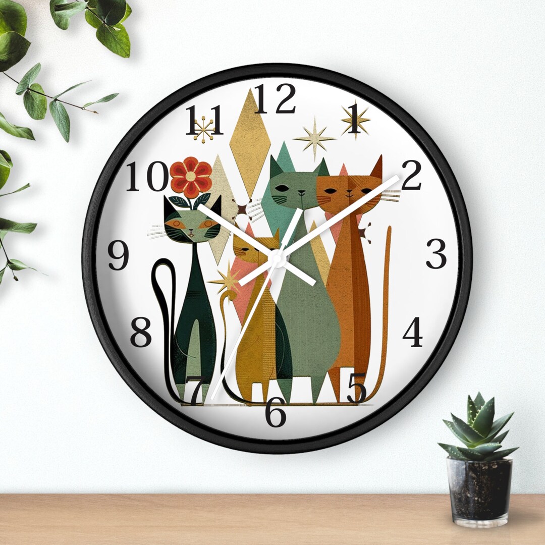 Rustic Cat Clock Retro Wooden Cat Wall Clock: Silent Timepiece for Whimsical Home Decor ...