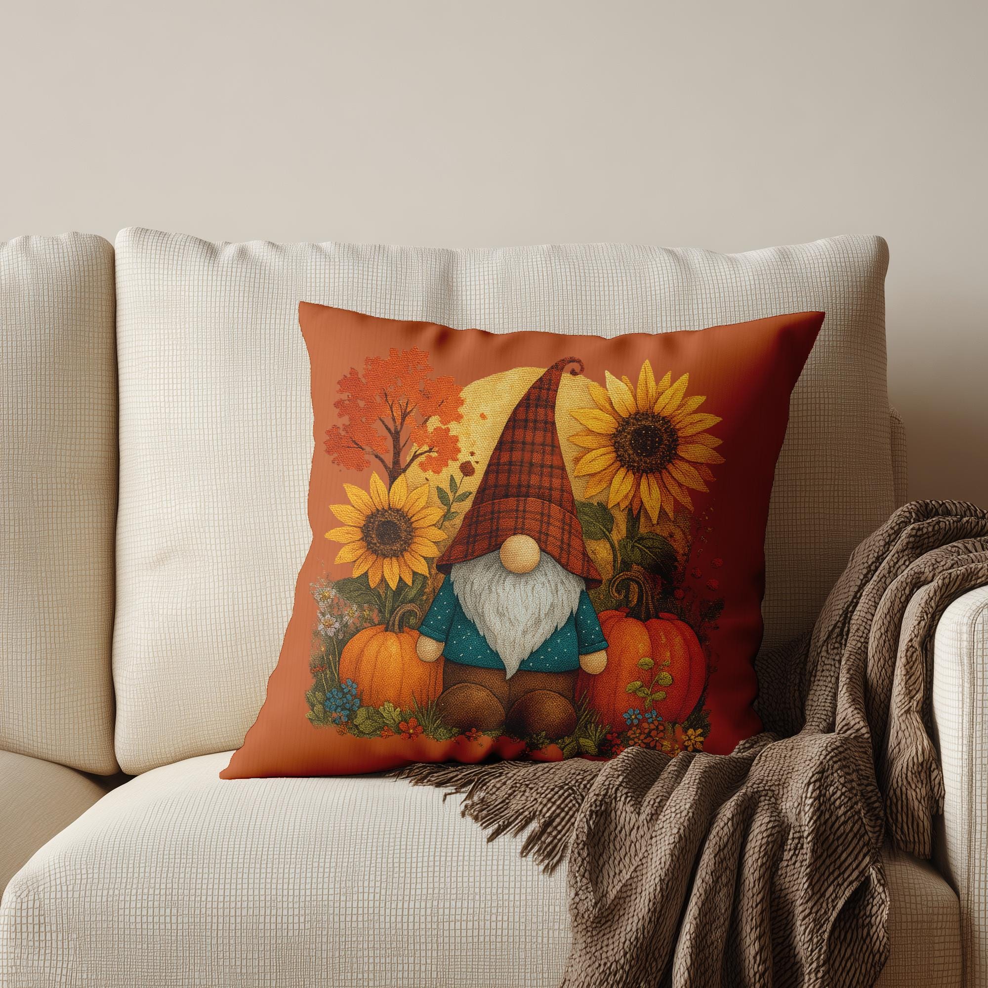 Autumn Gnome Faux Suede Pillowcase: Rustic Fall Decor, Cozy Accent Cushion for Thanksgiving Gifting - Thumbnail 3
