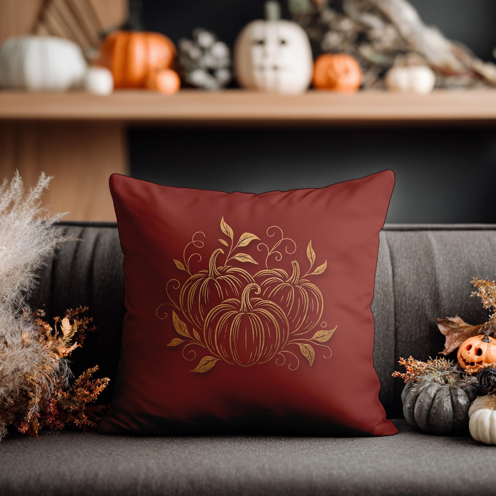 Autumn Pumpkin Floral Square Pillowcase - Cozy Fall Accent Cushion Cover for Thanksgiving Decor - Thumbnail 3
