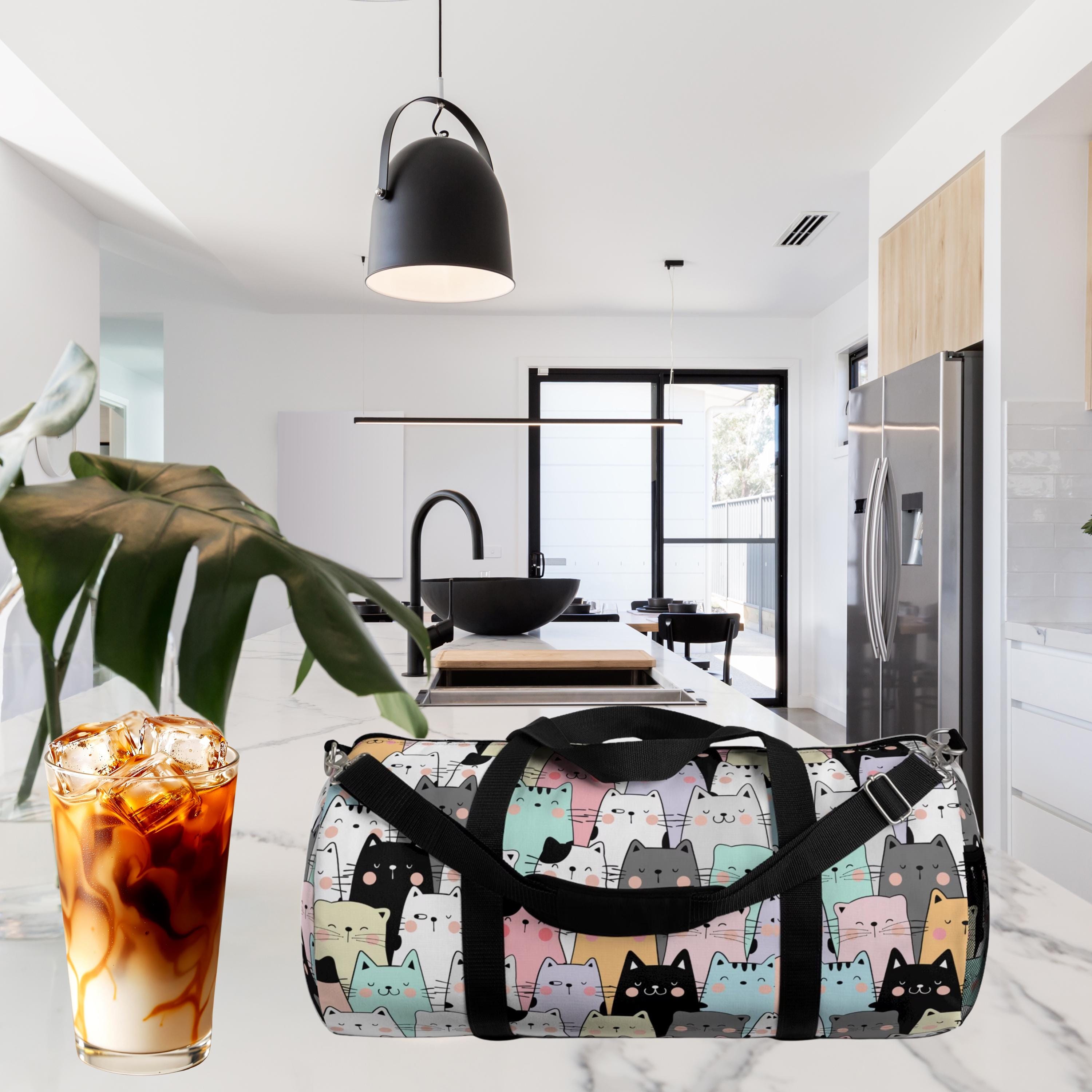 Pastel Cat Duffel Bag, Colorful Gym & Travel Tote, Vacation - Thumbnail 2