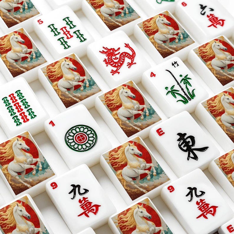 Juego de fichas de Mahjong con temática ecuestre - Piezas de juego para juegos de mesa imagen 9