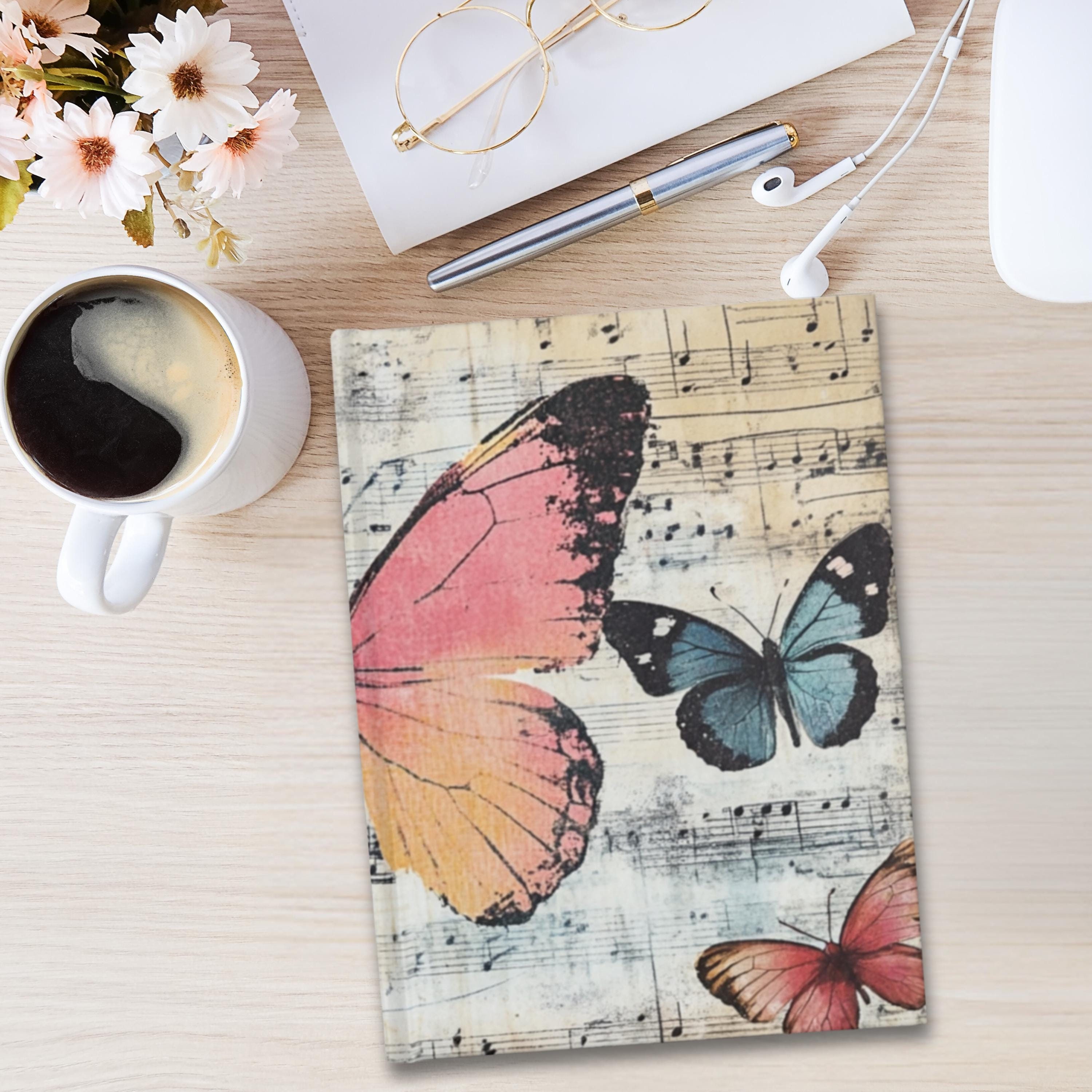 Butterfly Notebook, Decorative Butterfly and Music Note Journal, Inspirational Sketchbook for Creative Musicians and Artists