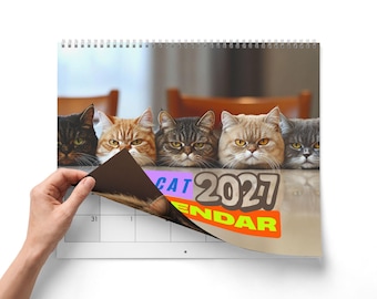 Calendário de Parede Fat Cat 2027 | Fotos divertidas de animais de estimação, grade para anotações