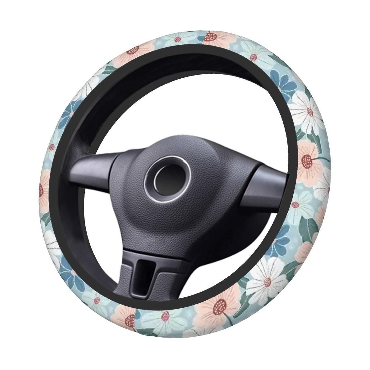 Floral Padded Elastic Steering Wheel Cover for Cars: Cute, Comfortable, and Stylish Protection - Thumbnail 3