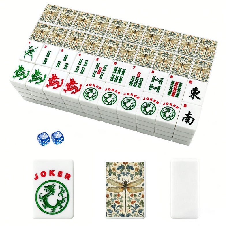 Dragonfly Mahjong Tiles Set - Chinese Game Pieces Collection Board Gaming Gift imagen 3