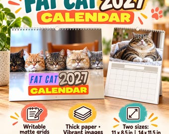 Fat Cat 2027 Wall Calendar | Playful Pet Photos, Writable Grid
