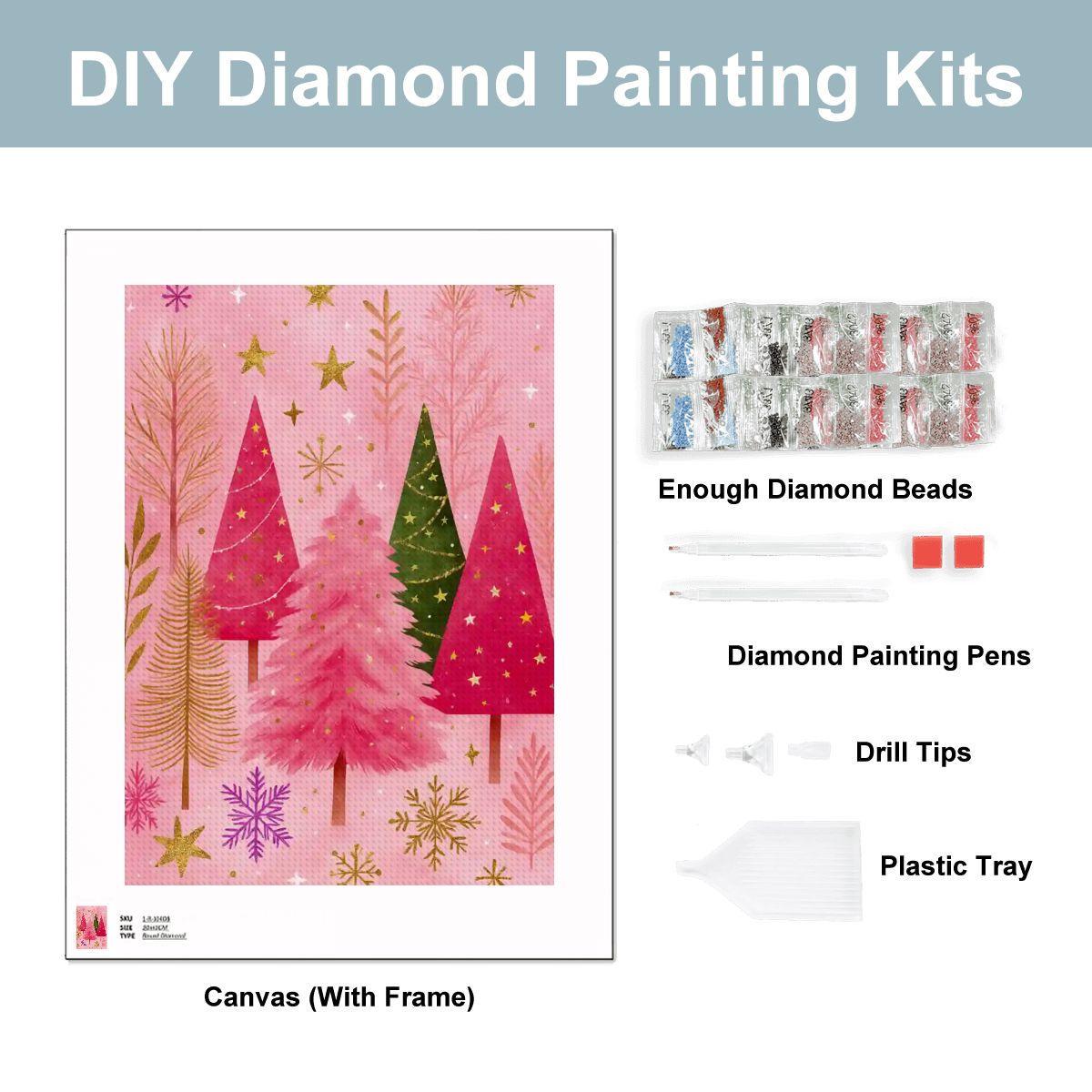 Pink DIY Christmas Diamond Painting Kit - Frameless Canvas Art for Holiday Decor - Thumbnail 4