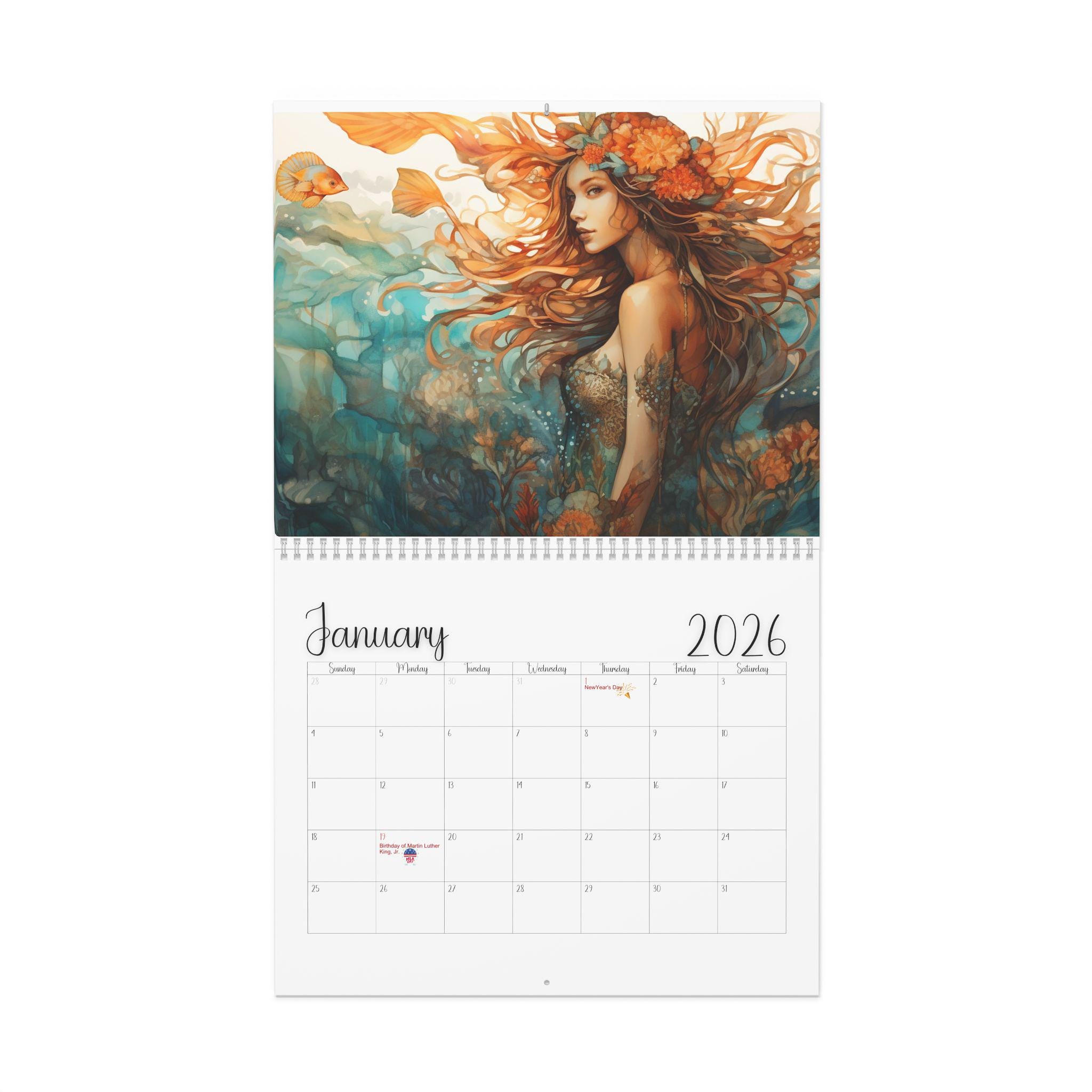 2026 Mermaid Ocean Wall Calendar: Underwater Sea Creature Art Planner with Fish Tail Graphics - Thumbnail 7