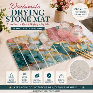 Marble Drying Mat, Diatomaceous Earth for Quick Water Absorption