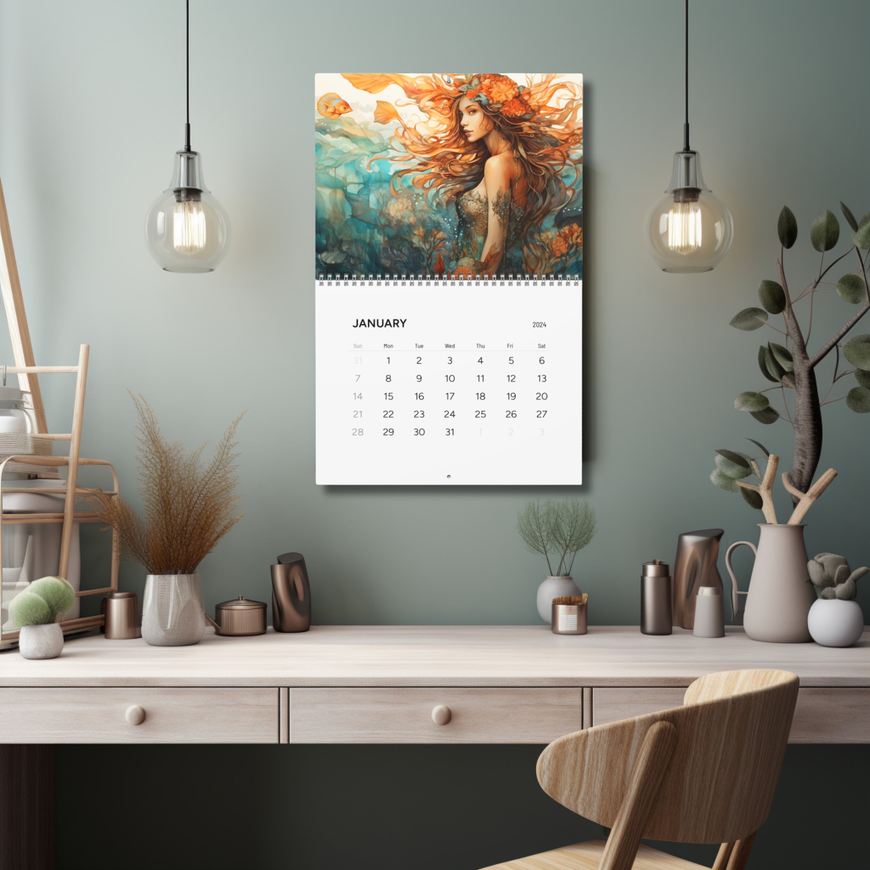 Mermaid Calendar, Mermaid Wall Calendar, Mermaid 2024 Calendar sold by