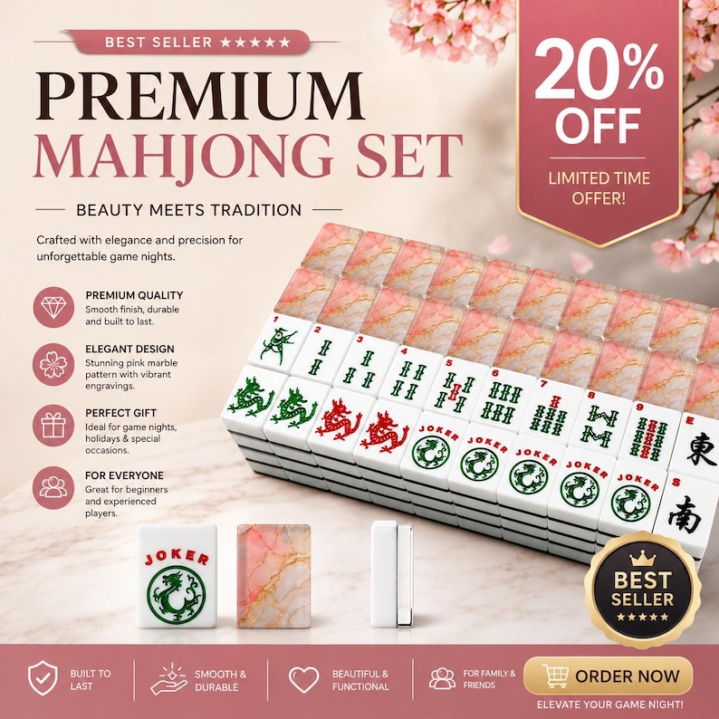 Pink Marble Acrylic American Mahjong Tiles Set 166pcs with Jokers, UV Printed, Premium Quality for Game Night