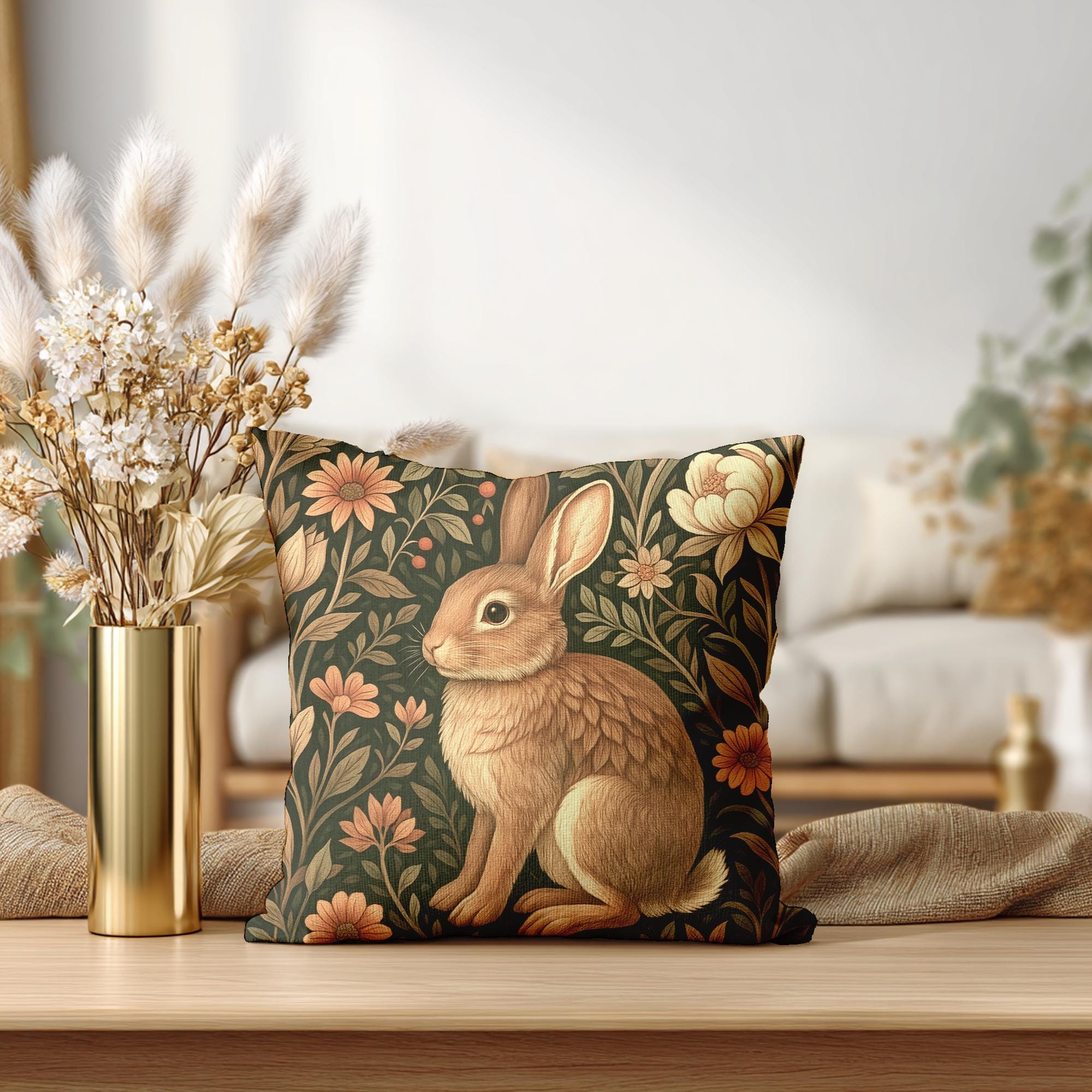 Faux Suede Bunny Throw Pillow - Square Cushion for Home Decor, Host Gift