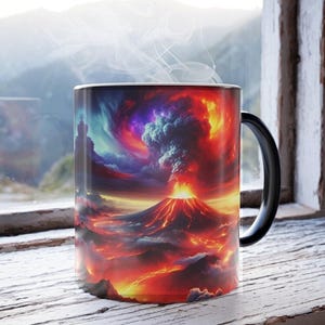 Erupting Volcano Color-Changing Mug, 11 oz Ceramic Coffee Cup for Hot Beverages