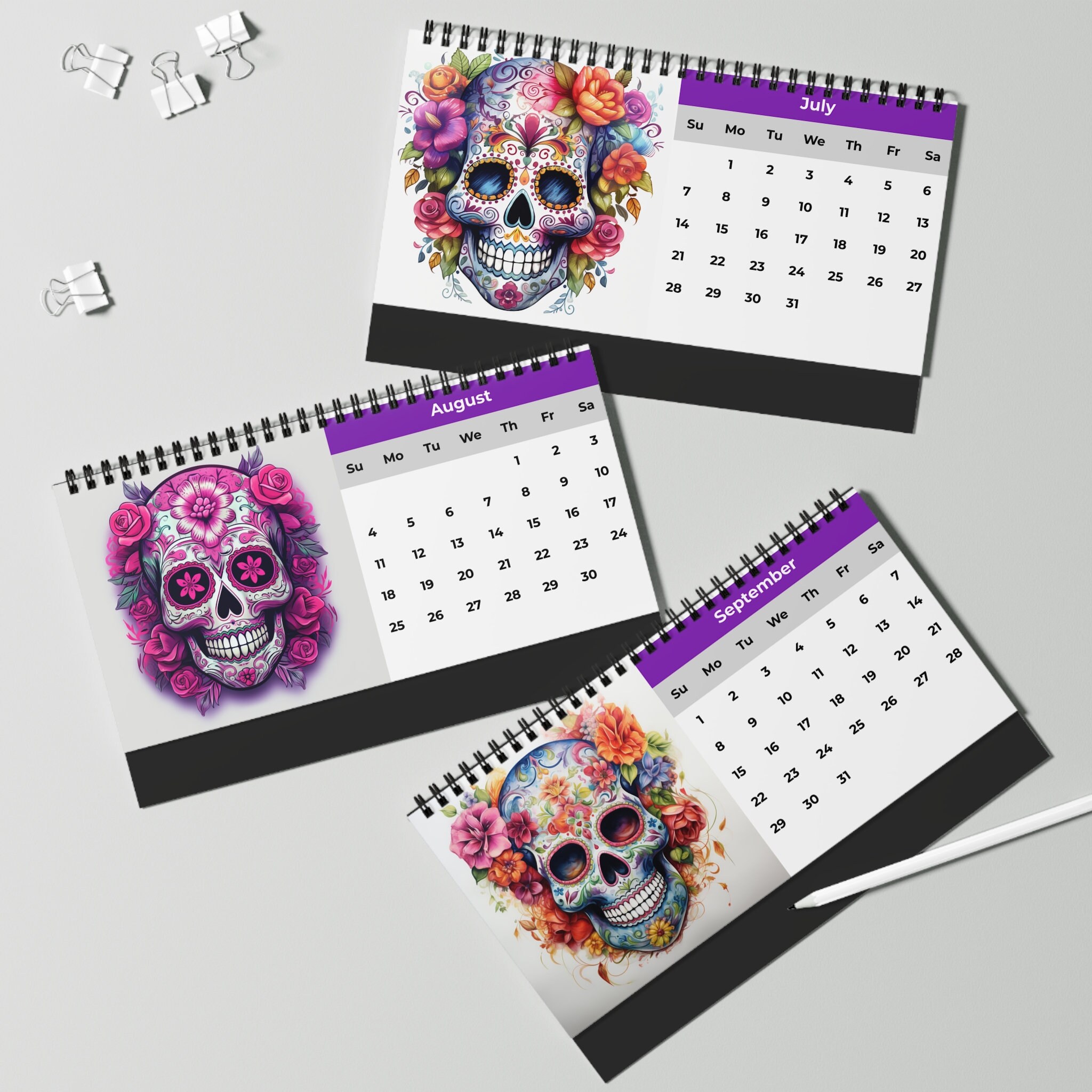 Skull Desk Calendar, Sugar Skull Calendar, Skull Calendar, 2024