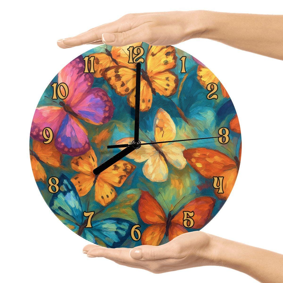Butterfly Wall Clock, Handcrafted in USA, Home Decor Timepiece, Nature-Inspired Art, Silent - Thumbnail 2