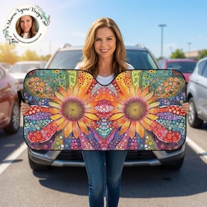 Zonnescherm met zonwerend patroon voor de voorruit, retro bloemenprint, PVC + PE bubbel, 57 x 27,6 inch