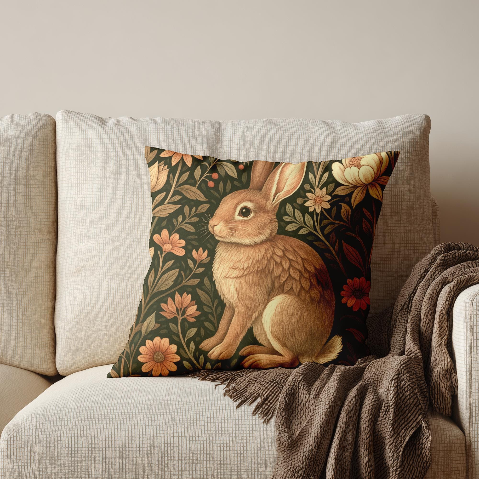 Faux Suede Bunny Throw Pillow - Square Cushion for Home Decor, Host Gift - Thumbnail 3