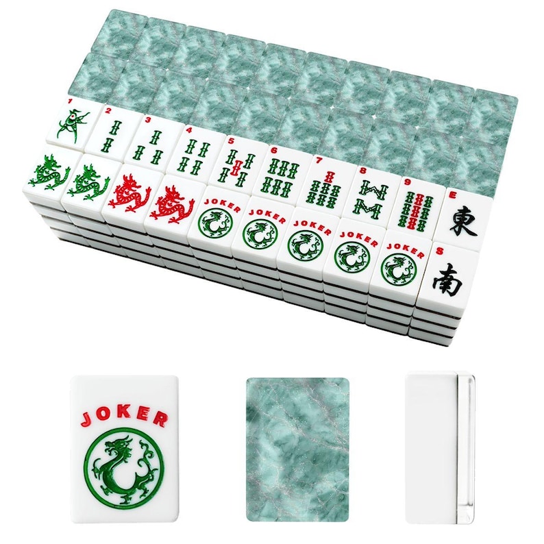 Green Marble American Mahjong Tiles – Acrylic Chinese Board Game Set image 3