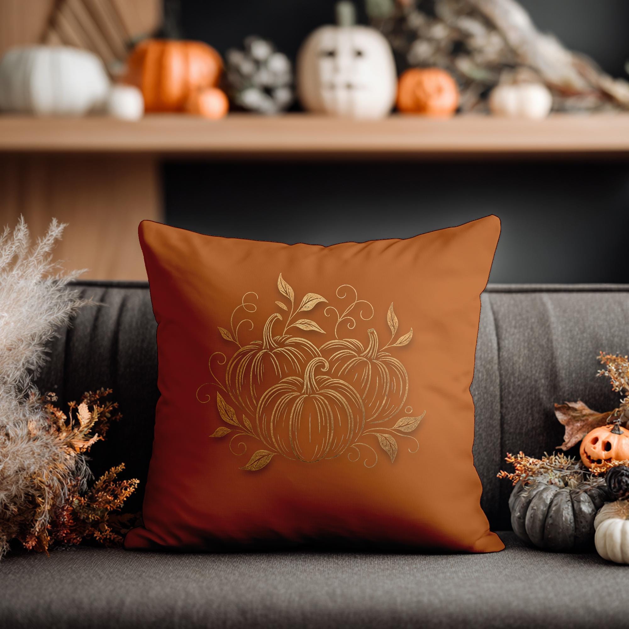 Autumn Pumpkin Floral Square Pillowcase - Cozy Fall Accent Cushion Cover for Thanksgiving Decor - Thumbnail 4